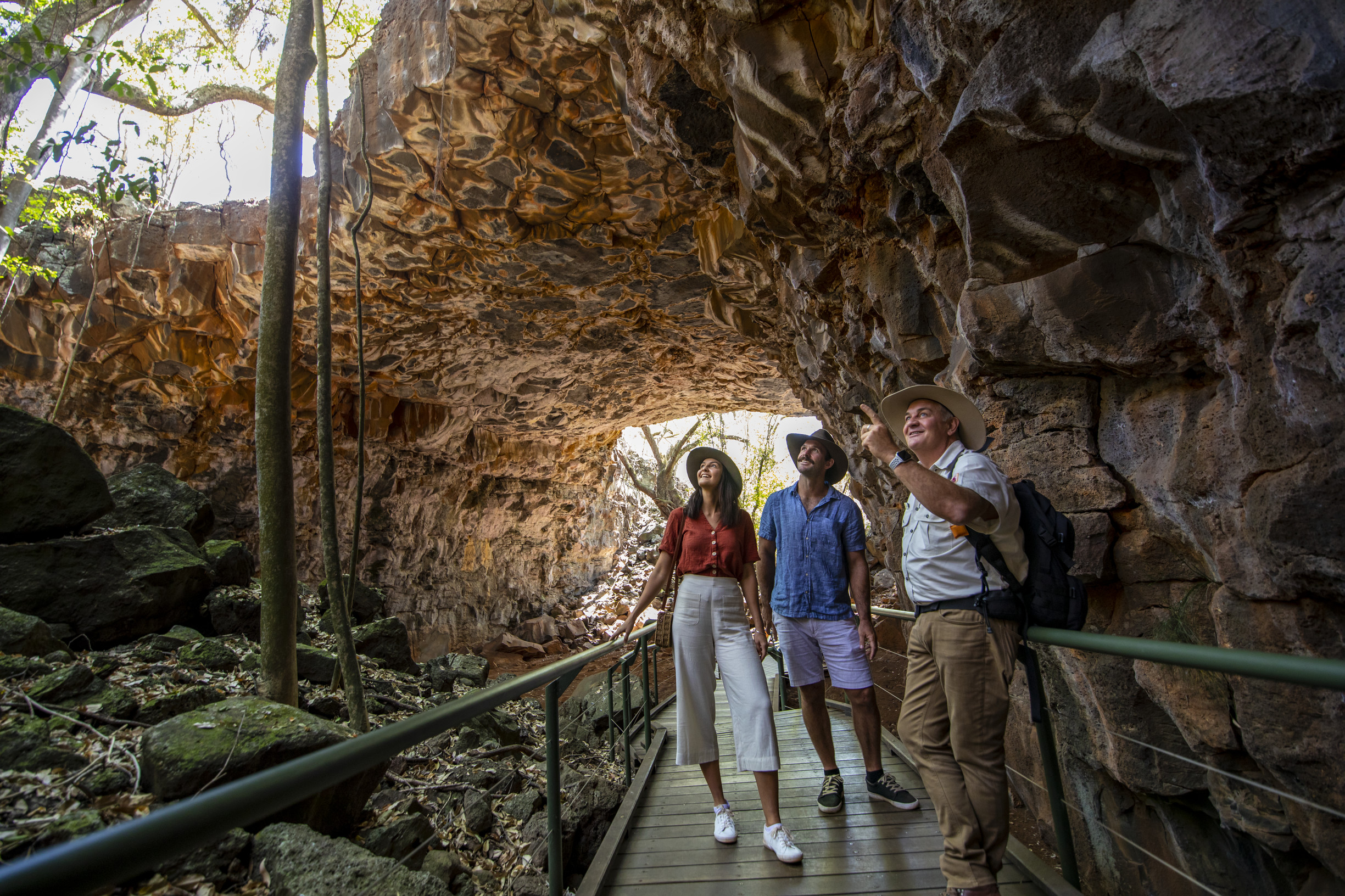 Couple on guided tour at Undara Experience Couple on guided tour at Undara Experience
